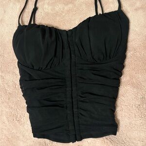 Moa Moa Black Ruched Bustier with Spaghetti Straps